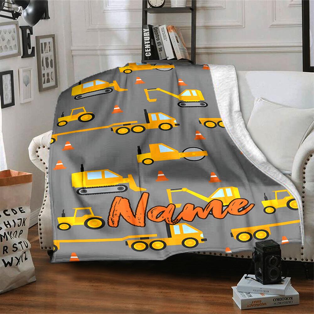 Custom Name excavator Theme Printed Blanket - Perfect for Couch, Bed, Travel & Outdoor Use | Machine Washable, Cozy & Durable.