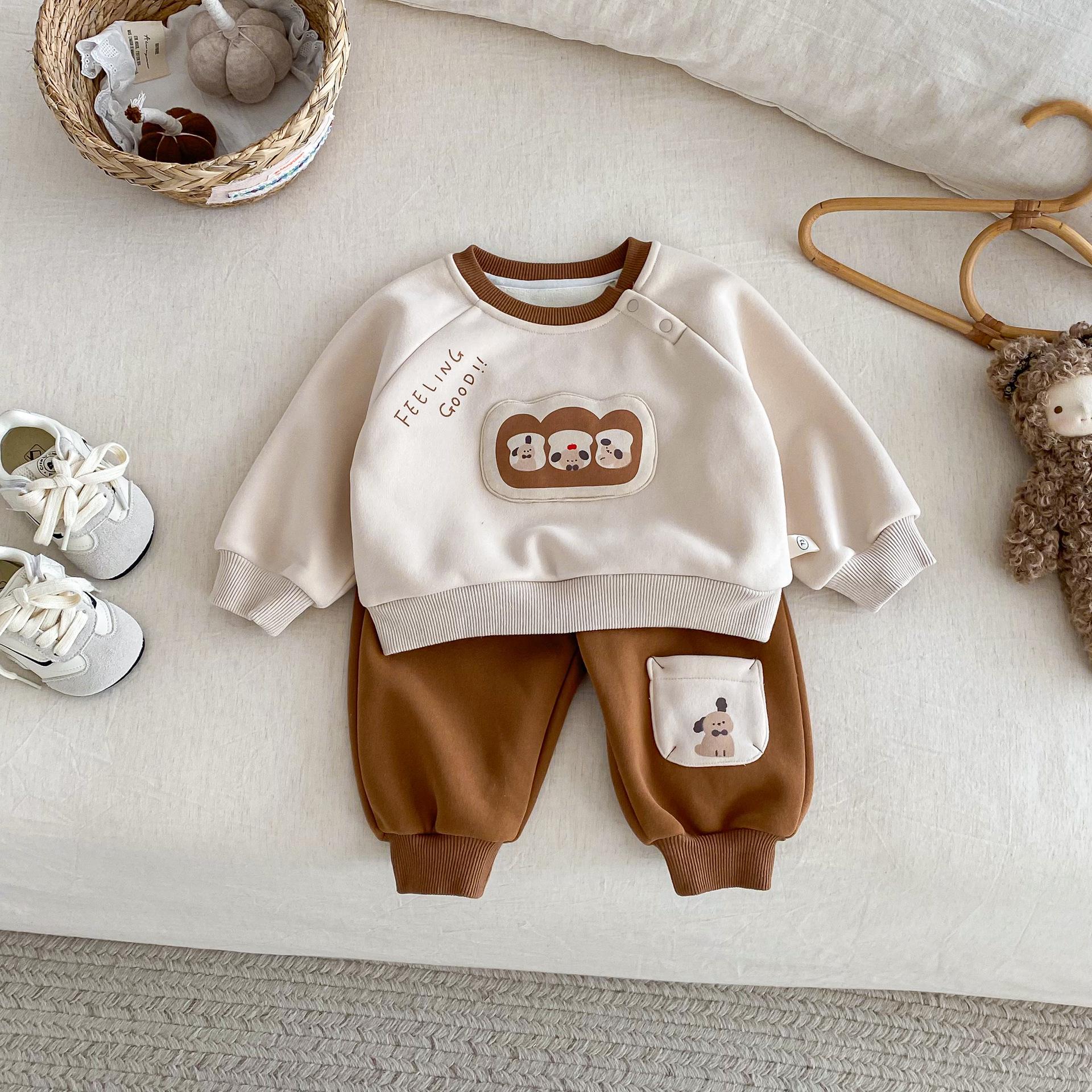 

Children s Winter Fleece Set: Cartoon Sweatshirt & Thick Sweatpants (0-5 Years, Boys) Size 110 кофейный/бежевый