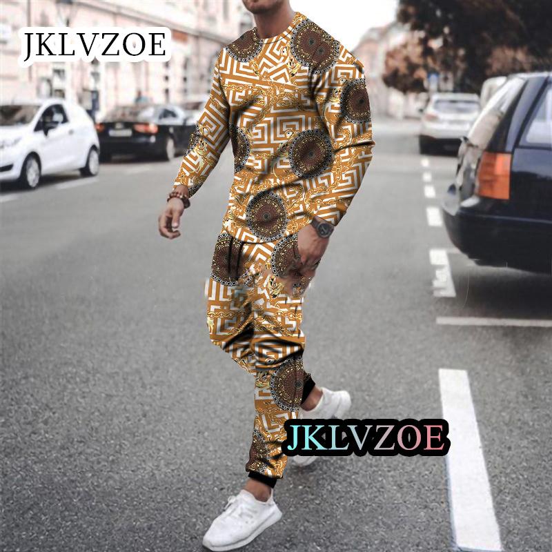 Men Sport Jogging Tracksuit Set Casual 3D Print Suit Oversize Outfit 2-piece Long Sleeve T-Shirt Trousers Graphic T shirts