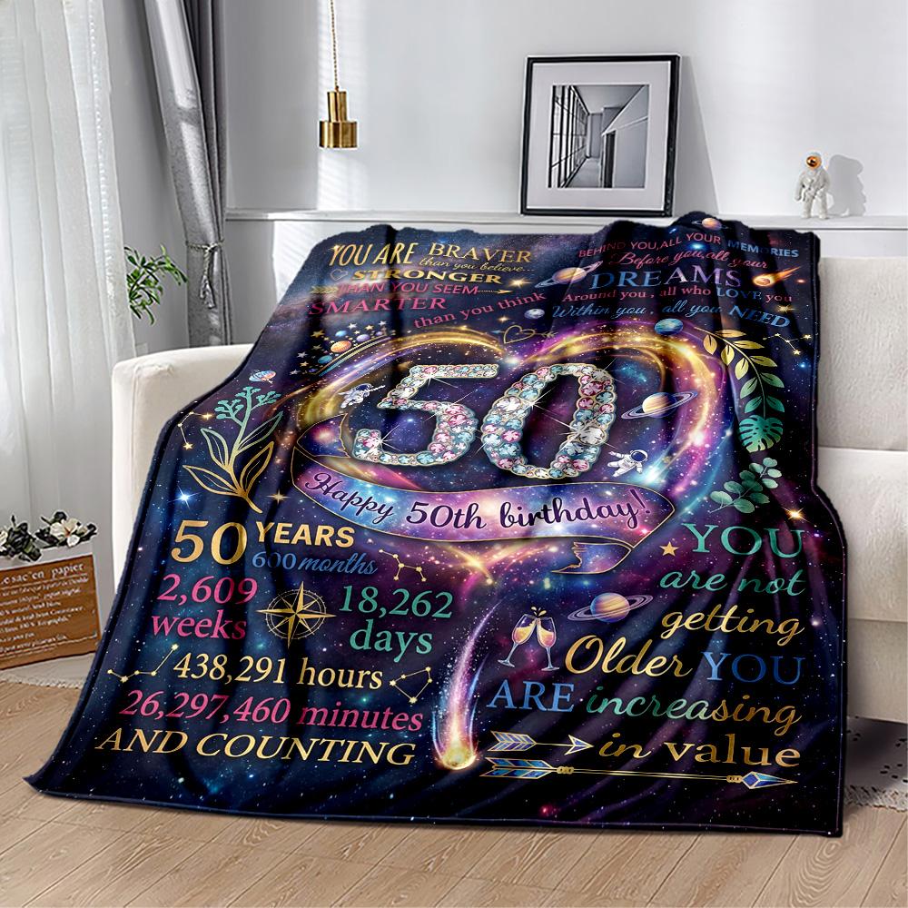 Glückliche 50. Geburtstag Feier Flanelldecke - Weich und geeignet für Sofas, Betten, Büros, Reisen, Alle Jahreszeiten, Tolles Geschenk für Feiertage und Geburtstage.