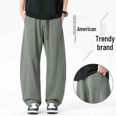 VUUG Men's Retro Loose-Fit Straight-Leg Cotton Pants