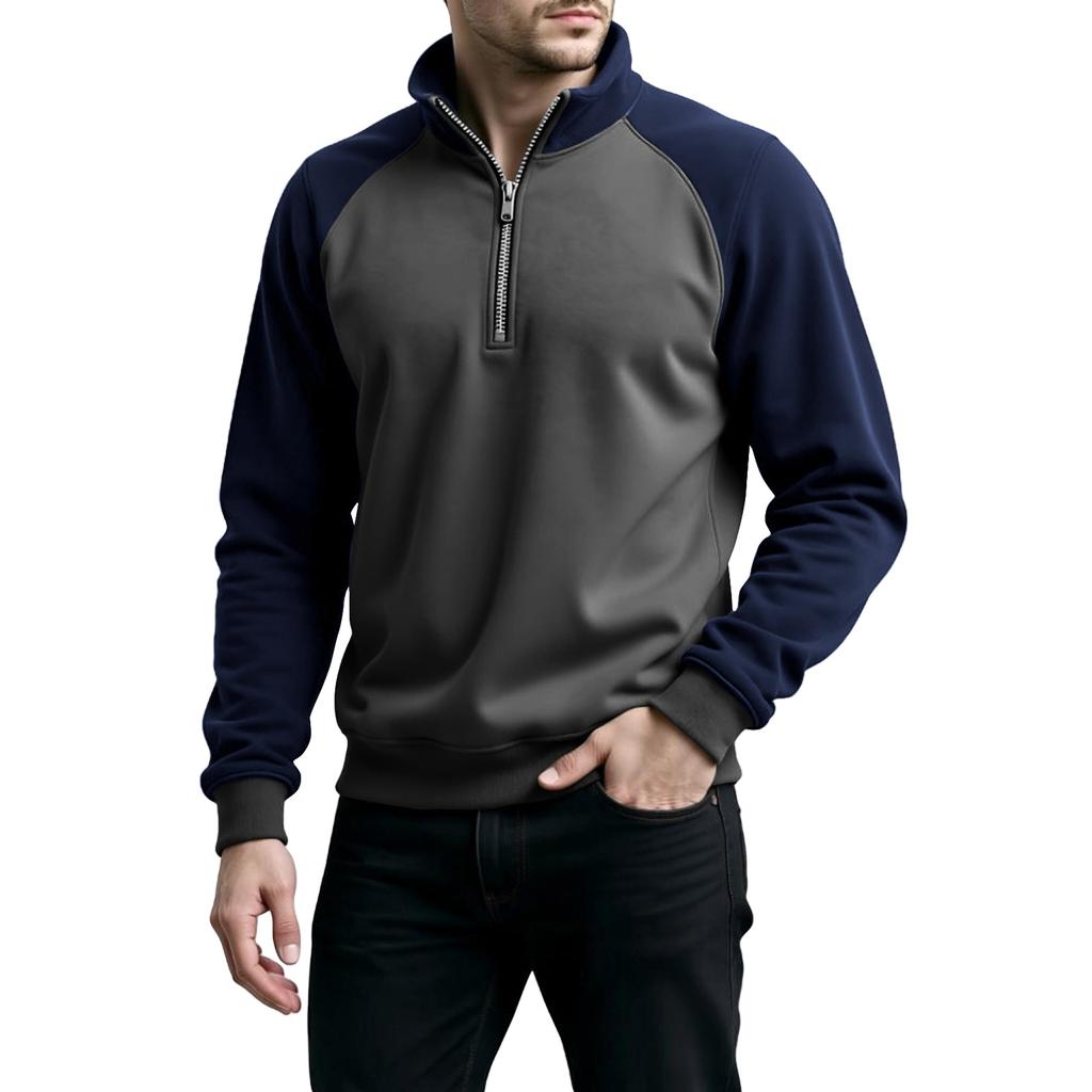Men's Colorblock Half Zip Stand Collar Sweatshirt Men's Sports Large Size Casual Stand Collar Sweatshirt
