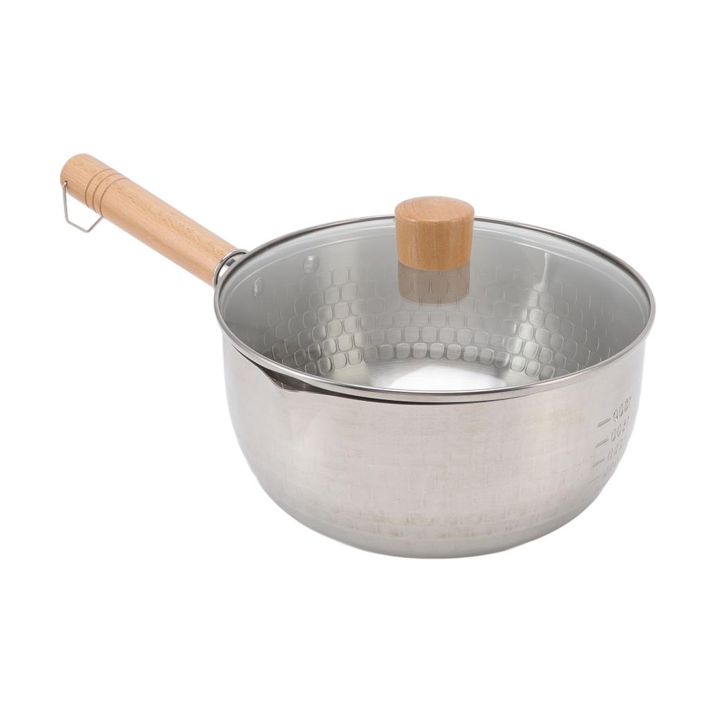 Japanese Saucepan Non Stick 20cm Diameter with Lid Wooden Handle Stainless Steel Milk Soup Pot for Home Kitchen
