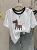 Colorful Horse Print Plus Size Summer Casual Loose Women's Cotton T-shirt