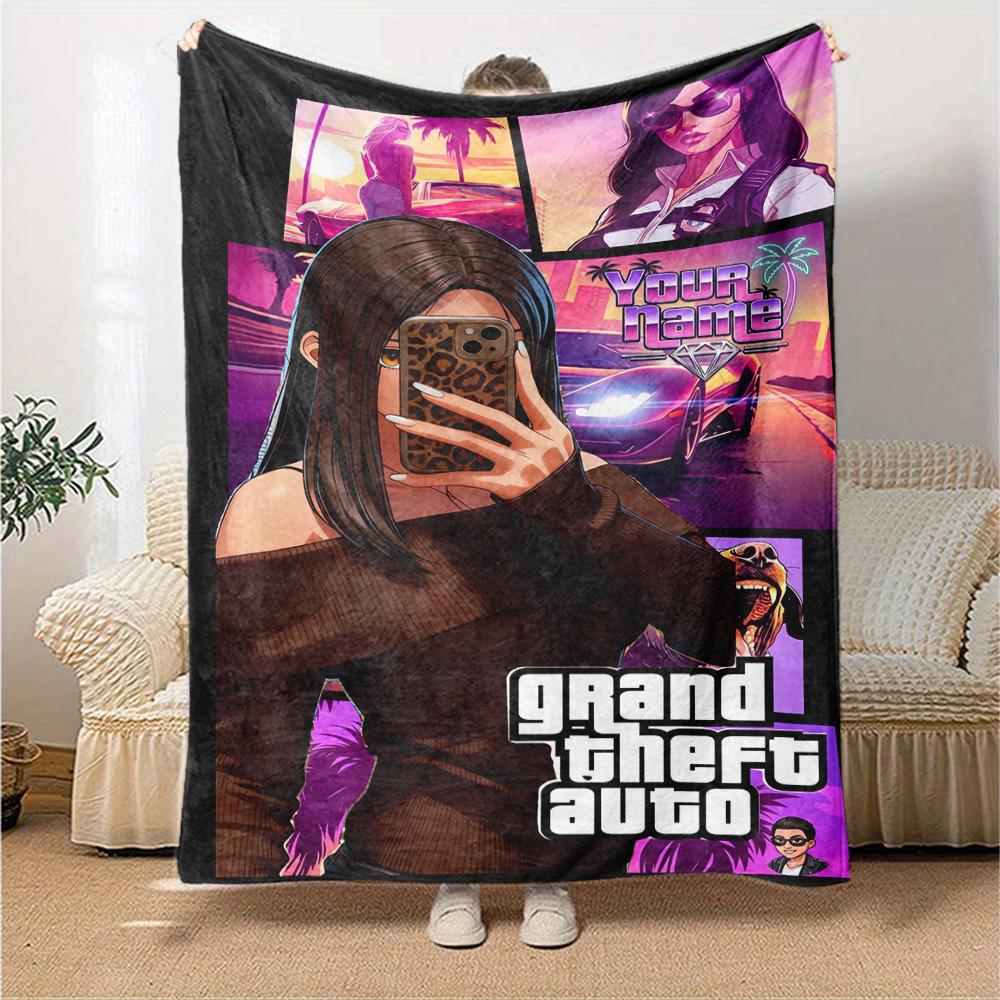 Grand Theft Auto Customize Your Name Blanket Gift Personalized Blanket Warmthful Decor Throw For Office Bedding Chair Home Decor for All Occasions