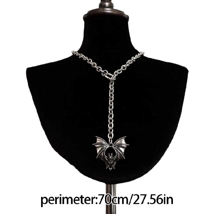 Gothic Bat O Ring Charm Neck Chain Gothic Necklace Heavy Duty Alloy Adjustable Length For Dramatic Outfit Accent