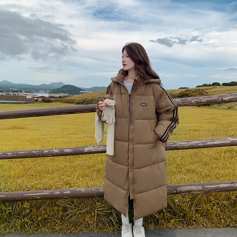 

2025 среднее и длинное пуховое хлопковое пальто для студенток, корейское темпераментное хлопковое пальто для зимы, теплое, большого размера, толстое пальто XXL кофейный