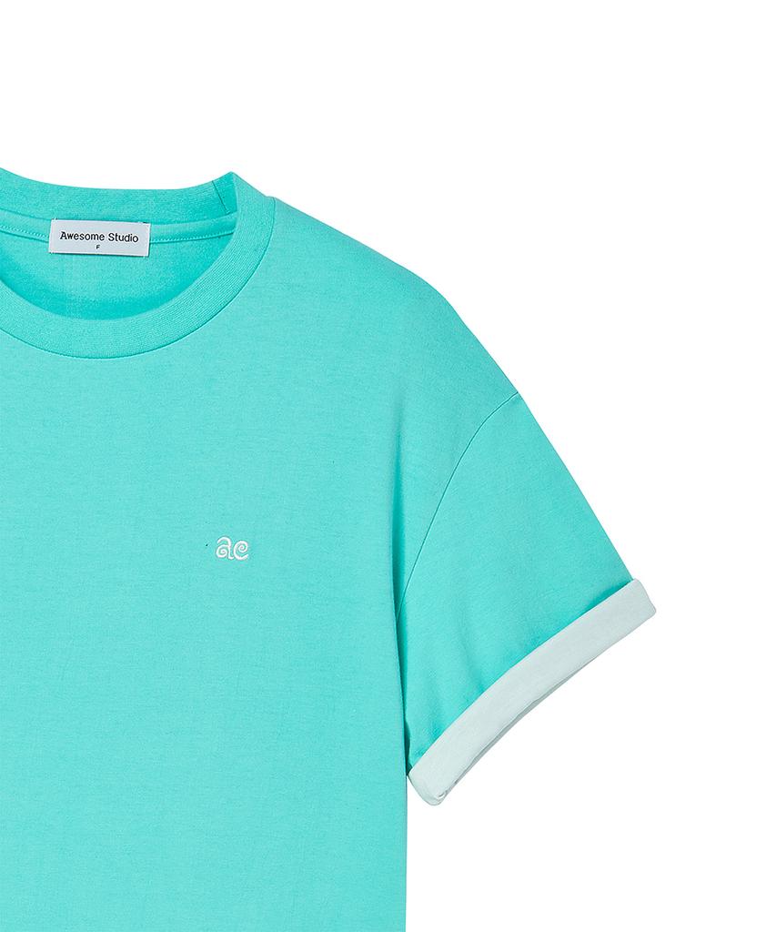 AWESOME STUDIO Color Block Roll-Up Sleeve T-Shirt Pistachio