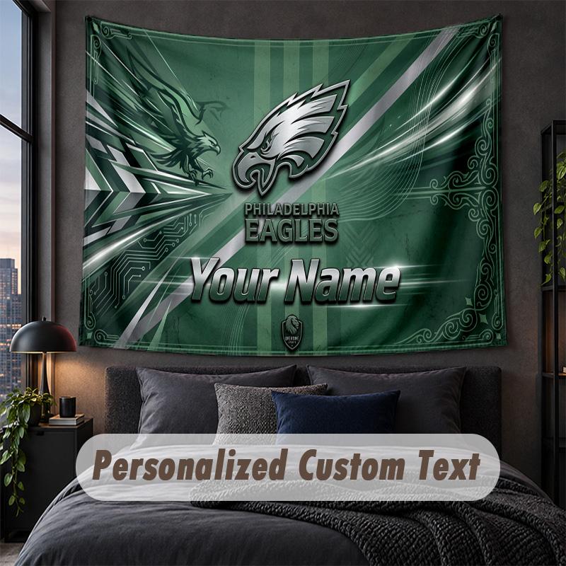 Custom Name Text Tapestry,Philadelphia Eagles Decorative Wall Hanging, Background Tapestry For Home Bedroom