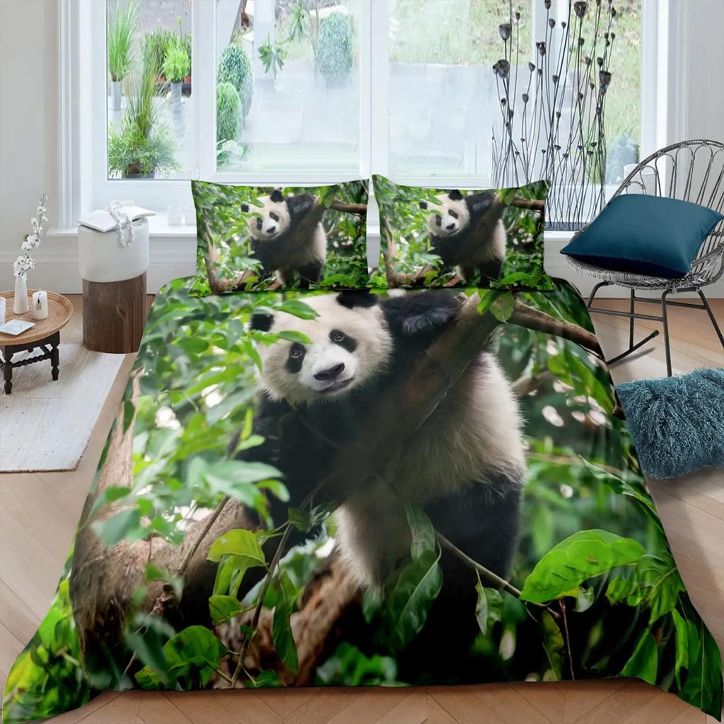 Kids Girls Duvet Cover 3D Panda Printed Cute Animals Bedding Set Panda Pattern For Bedroom Decoration Duvet Cover Simple Style