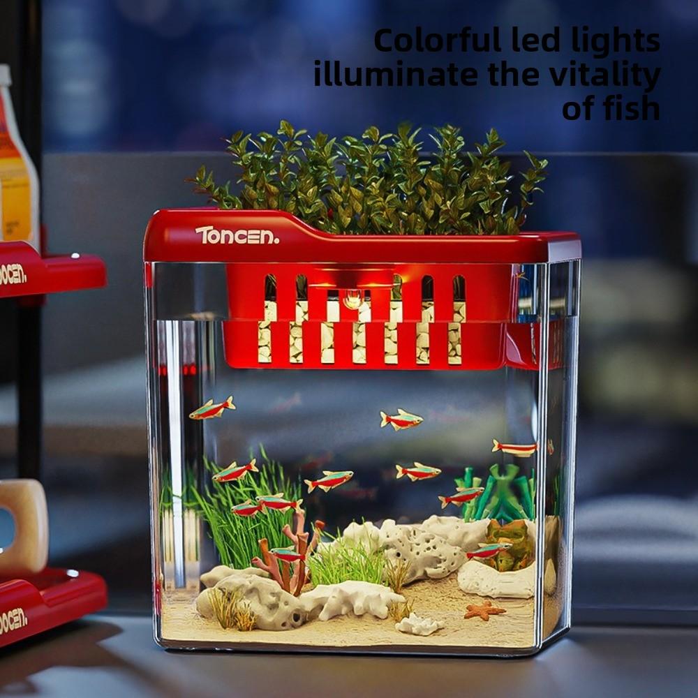 New 2 in 1 Fish Tank with Lid and Light PET ABS Hydroponic Tank Multi-functional Transparent Fish Aquarium Fish Keeping