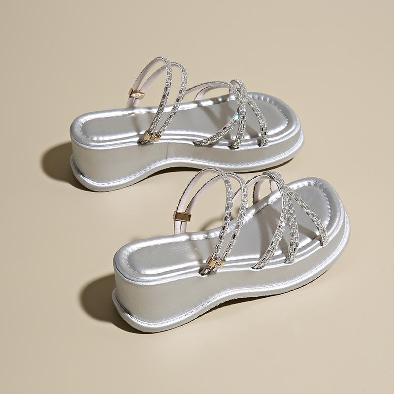 Fashion CRLAYDK Slide Sandals for Women Strappy Ladies Fashion Platform Open Toe Walking Wedge Rhinestone Beach Vacation Slippers