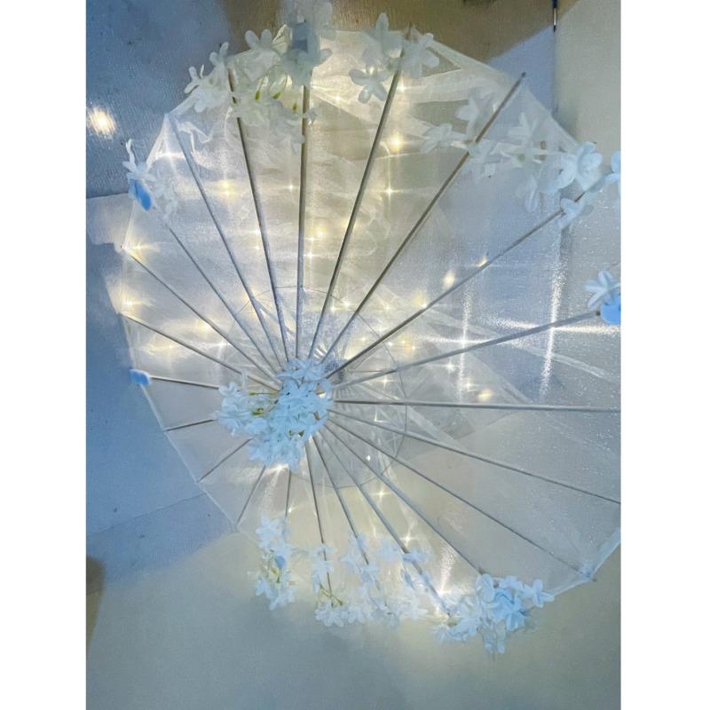 LED Chinese Japan Yarn Oiled Paper Silk Cloth Umbrella Costume Ancient Princess Umbrella Drama White Craft Umbrella Cosplay