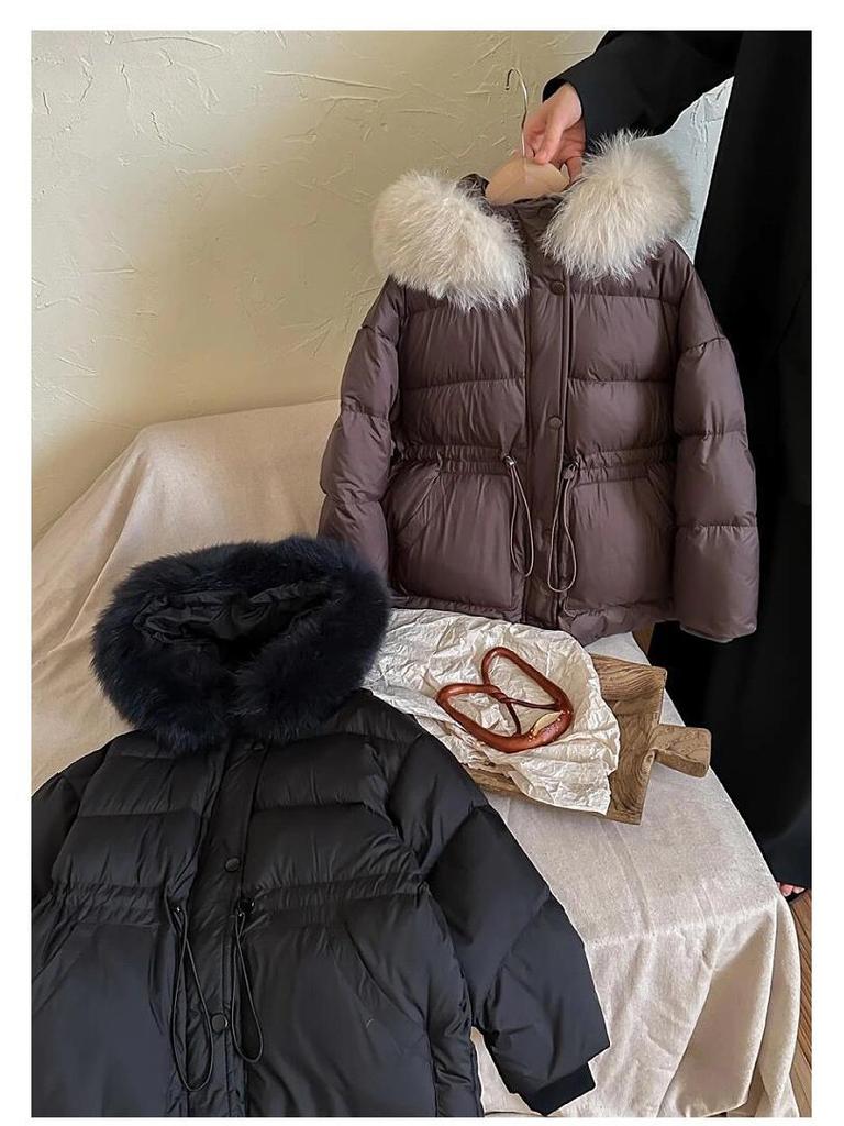 2024 Winter Kids' White Duck Down Jacket with Real Fur Collar, Hooded, Mid-Length for Boys and Girls