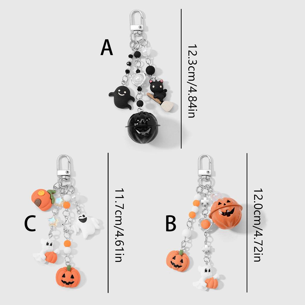 Sturdy Zinc Alloy Halloween Keychain Decorated With Skeleton Bell And Devil Ornaments For Gifts