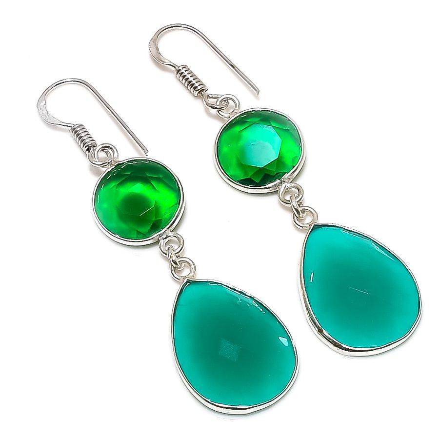 

Изумруд(Смоделированный) Подарочные серьги ручной работы из стерлингового серебра 925 пробы с драгоценными камнями 2,32 дюйма A3K90