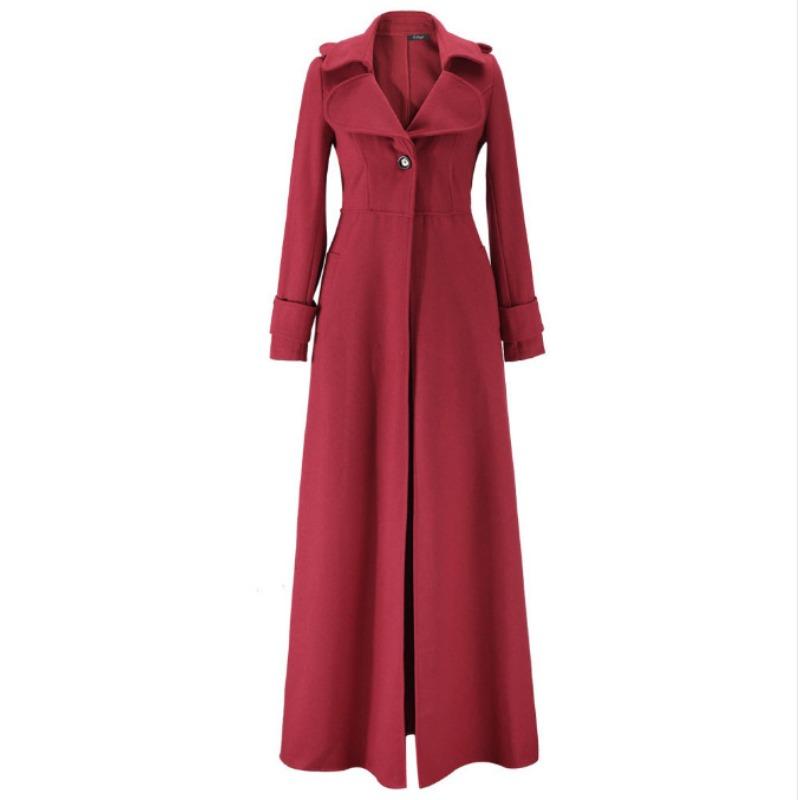 European, American Autumn and Winter One-button Women's Woolen Coat Extended Coat Slim Trench Coat