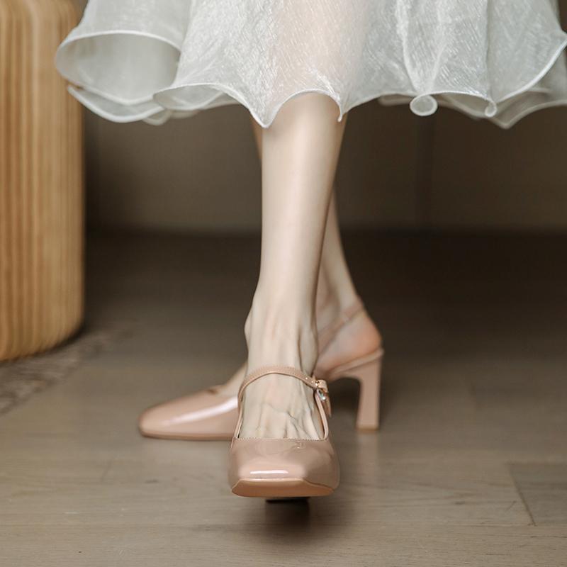 Mary Jane Sandalen Damen Dicke Ferse 2025 Neu Minimalistisch Rosa Sommer Leerer Eckiger Kopf Hohe Absätze Damen