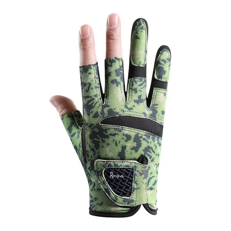Mens Fishing Gloves 3-Finger Open Design Sun Protection Anti-Slip Breathable Ice Silk Bass Lure Casting