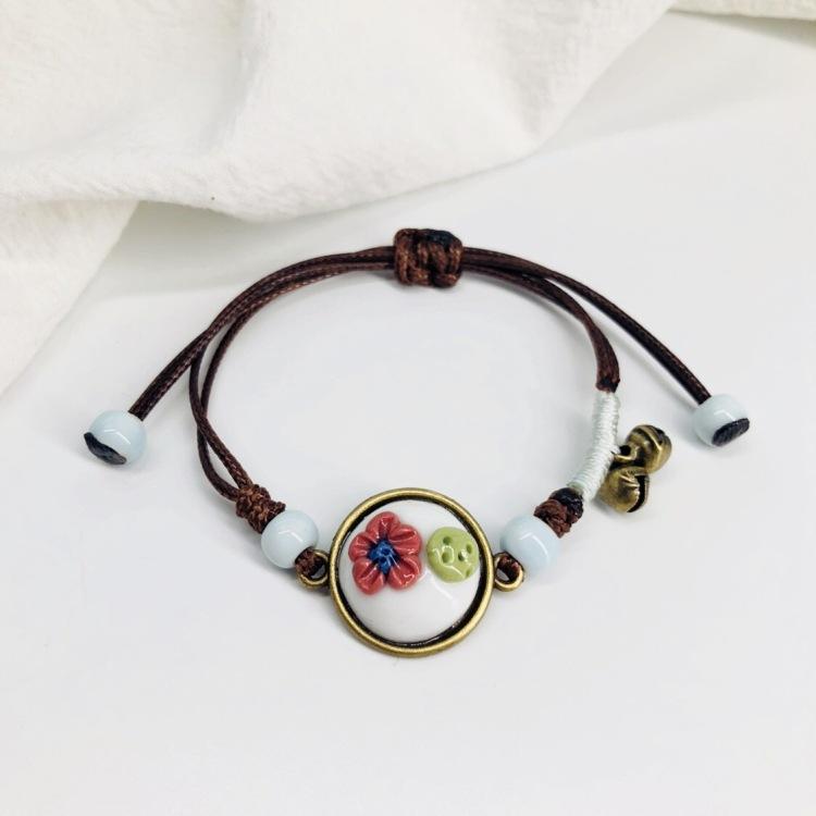 Retro Stone Flower Bracelet Female Jingdezhen Handmade Jewelry Woven Ceramic Pinched Flower Bracelet