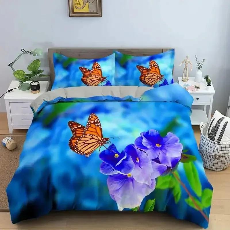 Fjäril Blommigt Vackert Blomma Sängkläder Set Pojkar Flickor Twin Queen Size Påslakan Örngott Säng Barn Vuxen Hemtextil