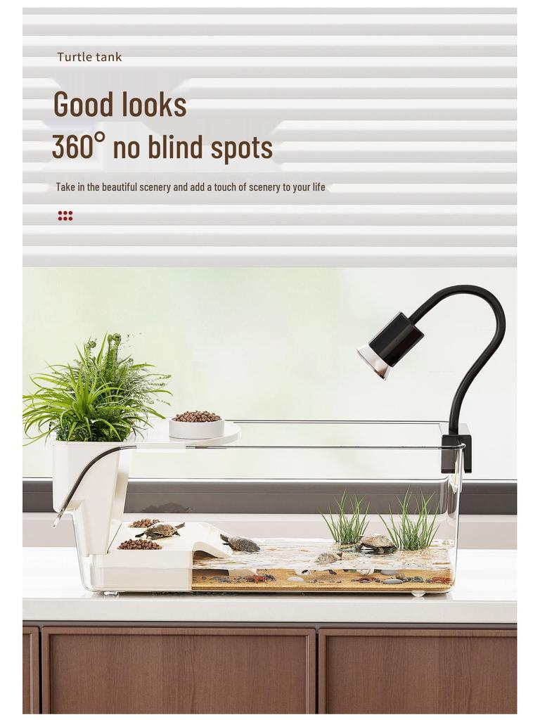 Turtle & Small Reptile Breeding Tank with Sunning Platform - Ecological Desktop Landscaping for Living Room