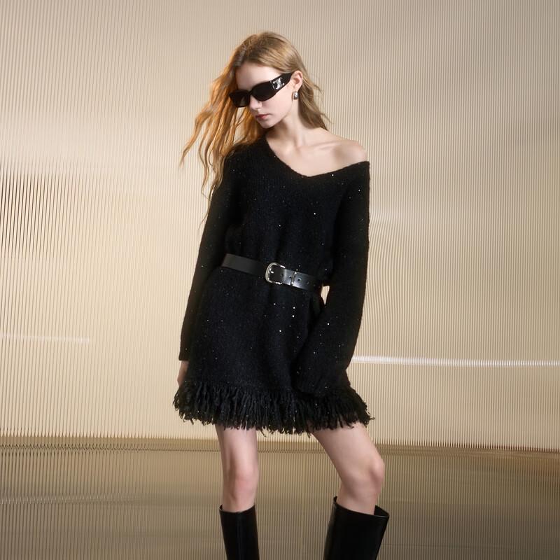 

Sancai Women s V-Neck Loose-Fit Sequin Knit Mini Dress M