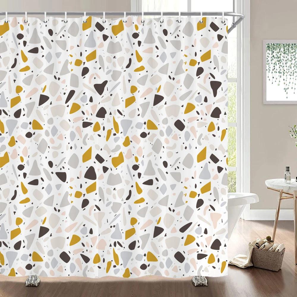Small Stone Printed Shower Curtain Pebble Spots Pattern Bath Curtain Waterproof Bath Screen With Hooks For Home Bathroom Decor