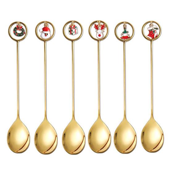 

Рождественские ложки, набор вилок, креативный дизайн снеговика, легко чистящиеся праздничные столовые приборы из нержавеющей стали для чая, кофе, десертов A золотистый