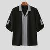 INCERUN Oversized Men Lapel Neck Half Sleeve Patchwork Casual Shirts