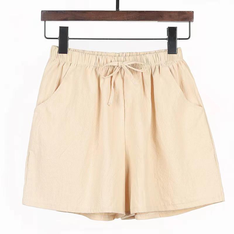 Damen Sommer High Waist Baumwolle Leinen Shorts: Elastisch, Lockere Passform, Koreanischer Stil, Übergröße, Schlankmachend, Weites Bein