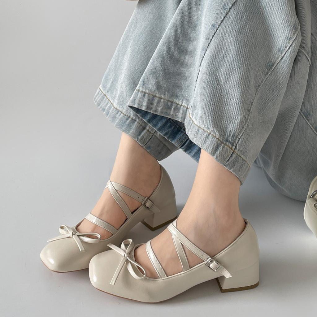 Silver French square head thick high heel light mouth single shoes women's summer 2025 new soft sole with skirt ballet Mary Jane shoes