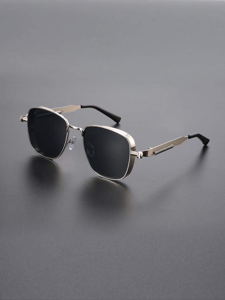 1pc Vintage Steampunk Square  Metal Frame Sunglasses with Full-Rim  Decorative Eyewear for Women Men Business Driving Glasses