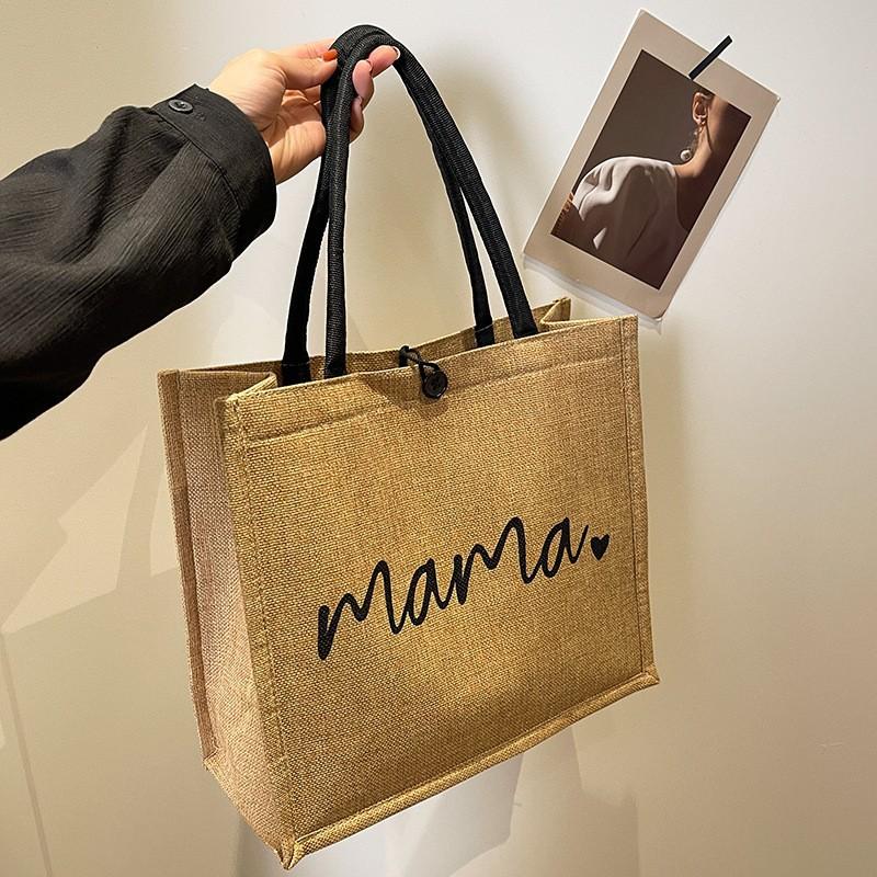 

Large Capacity Linen Tote Bag Stylish Commuter and Mommy Bag with Makeup Pouch