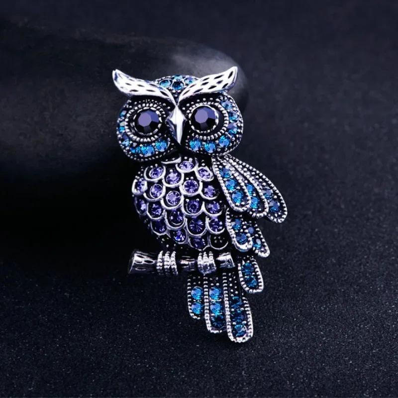 Creative Design Cartoon Owl Couple Broochs for Women Men Charm Full of Crystal Animal Pins Wedding Bride Jewelry Accessory Gift