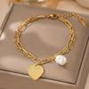 European Titanium Steel Double Layer Heart & Baroque Pearl Bracelet