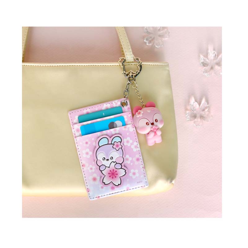 BTS BT21 Official Minini PU Leather Patch Card Holder CHEERY BLOSSOM Authentic