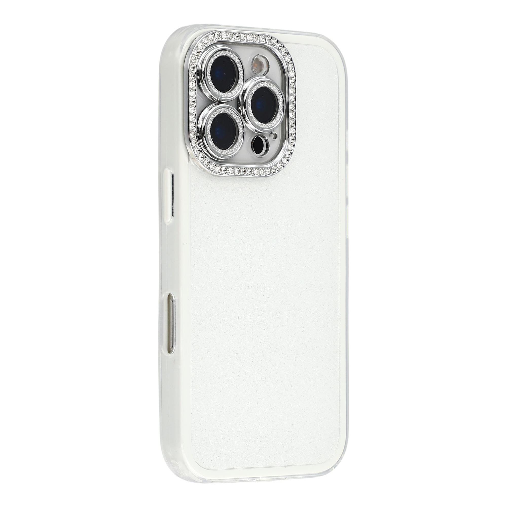 For iPhone 16 Pro Max Case IMD Glitter Acrylic + TPU Phone Cover with Rhinestones Acrylic Camera Lens Protector