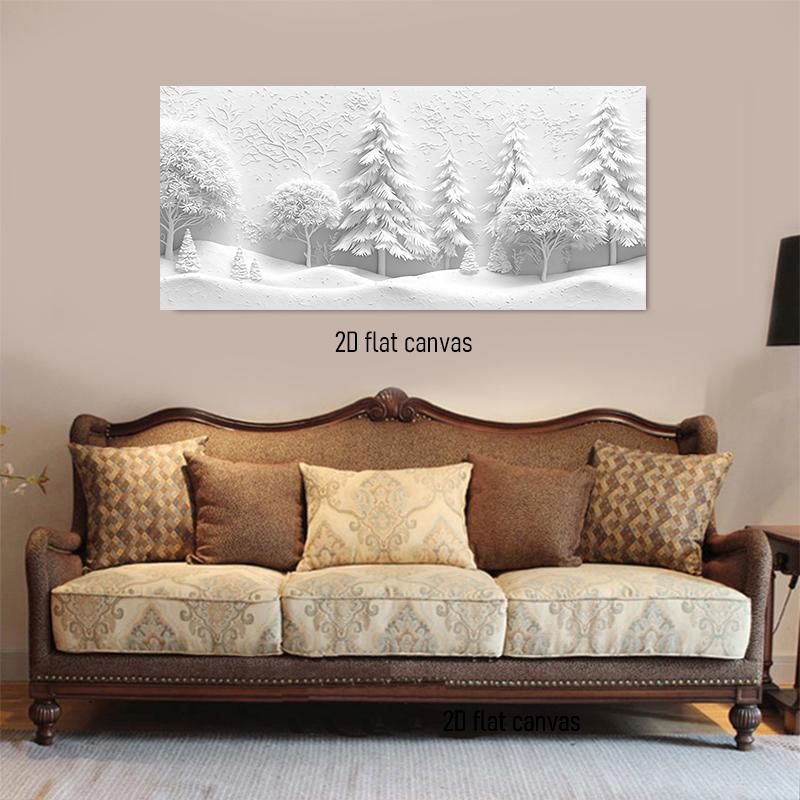 

1pcs 3D relief snow landscape forest decoration painting modern minimalist living room foyer bedroom canvas hanging painting Nor (as the picture,50x100cm No Frame)
