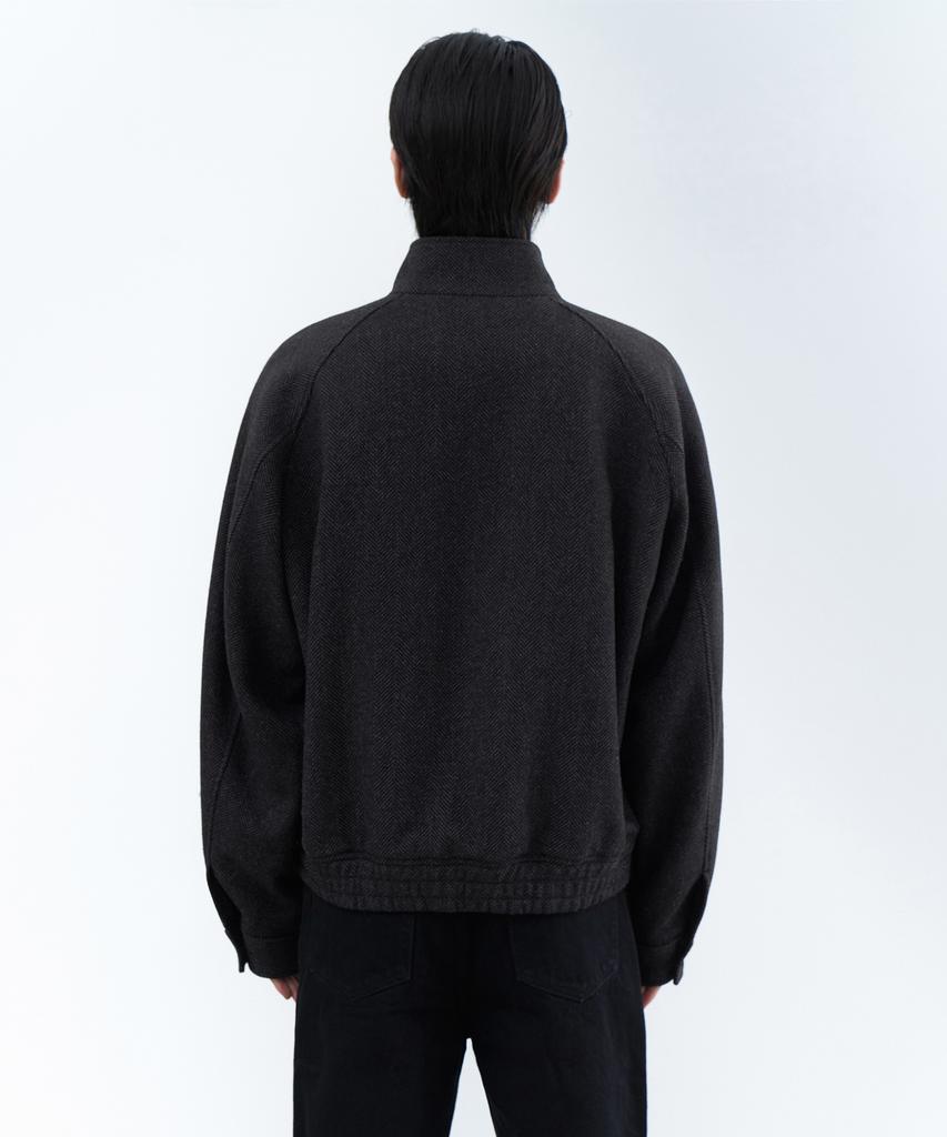 Musinsa Standard Wool Blend Herringbone Harrington Jacket [Dark Grey]