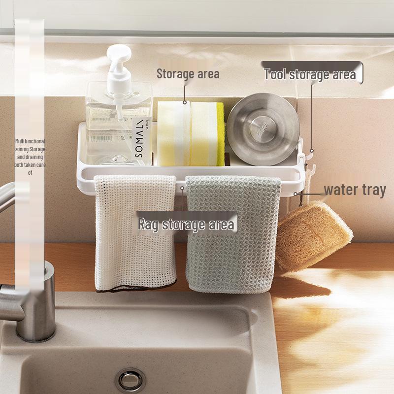 Wall-Mounted Kitchen Sponge Holder & Dish Soap Shelf with Drip Tray