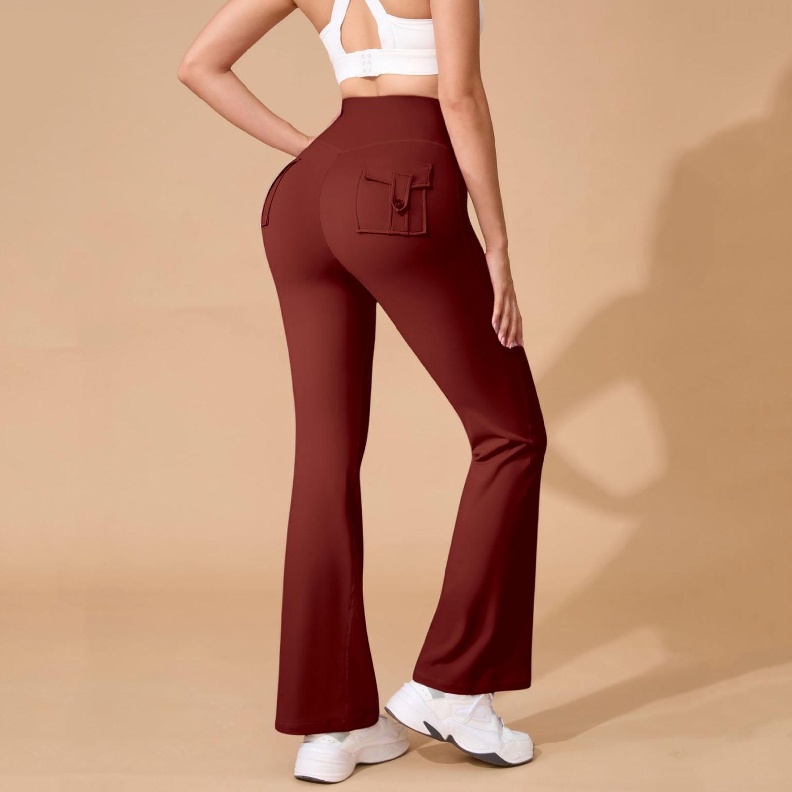 

Women Flare Yoga Pants with Back Pocket High Waist Stretch Athletic Leggings for Workout Fitness Gym XL винний
