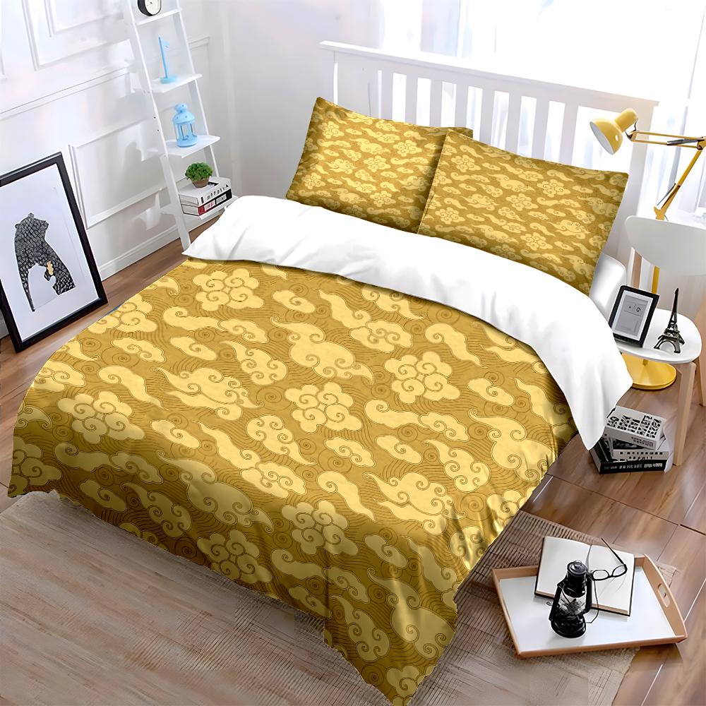 Golden Cloud Pattern Bedding Set Bedding Set (1 Duvet Cover, 2 Pillowcases, Duvet Not Included)