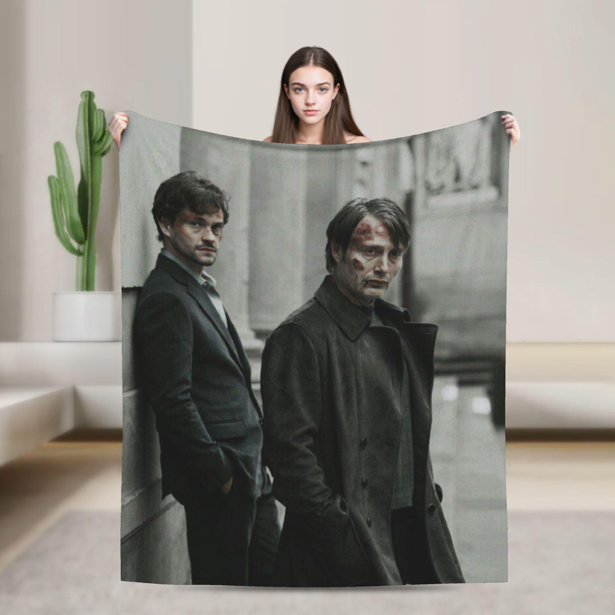 Mads Mikkelsen H-Hannibal Blanket Soft Street Trend Plush Throw Blanket For Kids Adult Couch Chair Sofa Bed Bedspread Bed Cover 75x90cm