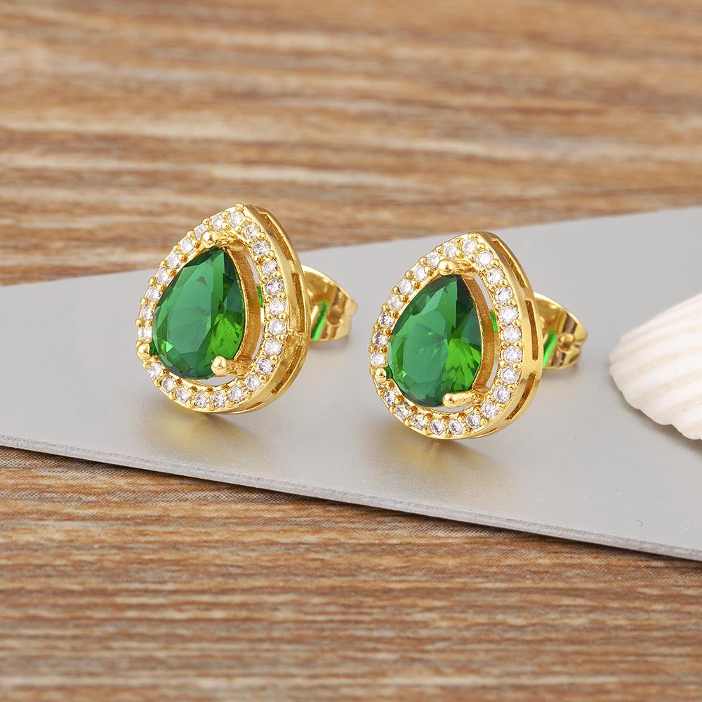 

Nidin Korea Popular Waterdrop Shape Shiny Crystal Zircon Stud Earrings For Female Elegant Aesthetic Ear Jewelry Birthday Gifts зелений