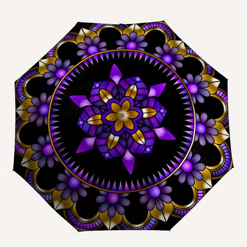 

1pc Purple Floral Mandala Automatic Opening/closing Umbrella with Auto Open/Close, Windproof, Foldable Sunshade, Perfect Gift for Friends, D