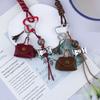 Leather Rope Keychain  Cherry Bow Cute Heart Bag Pendant 3D Creative Cartoon Keyring Anti-Lost Mobile Phone Lanyard