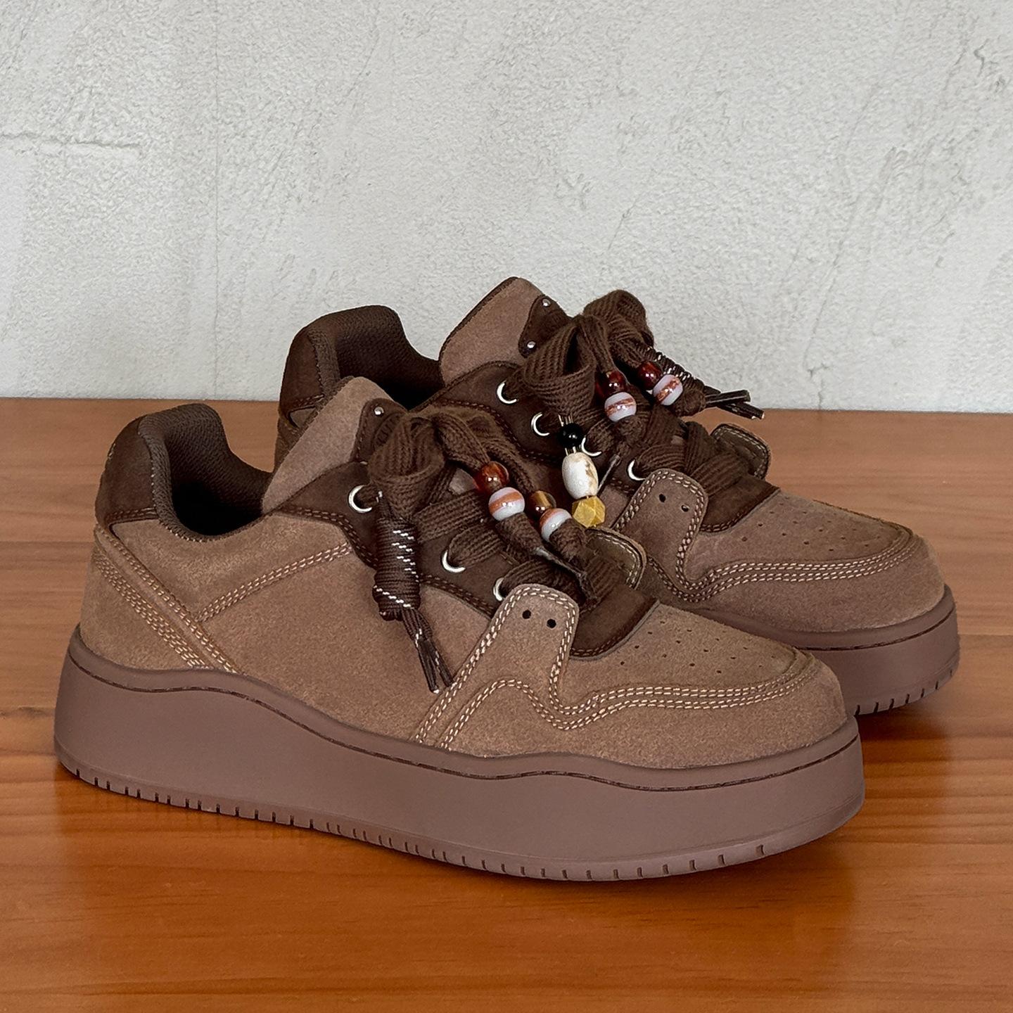 

Niche design American high street Maillard board shoes solid color lace-up thick-soled heightening casual board shoes Women s size 36 янтарь