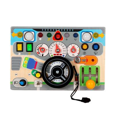Montessori Wooden Steering Wheel Busy Board Toys Car Light Switch Sensory Games Fine Motor Training Children Travel Play Toys