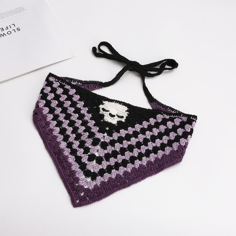 Knitted Cotton Halloween Bat Head Scarf Hat Multifunctional Triangle Scarf Skull Headband for Women Party Cosplay